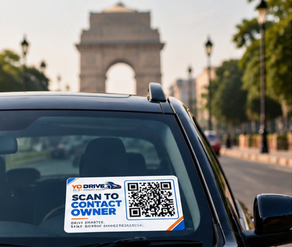YO DRIVE QR Tag on Car Windshield at India Gate, New Delhi